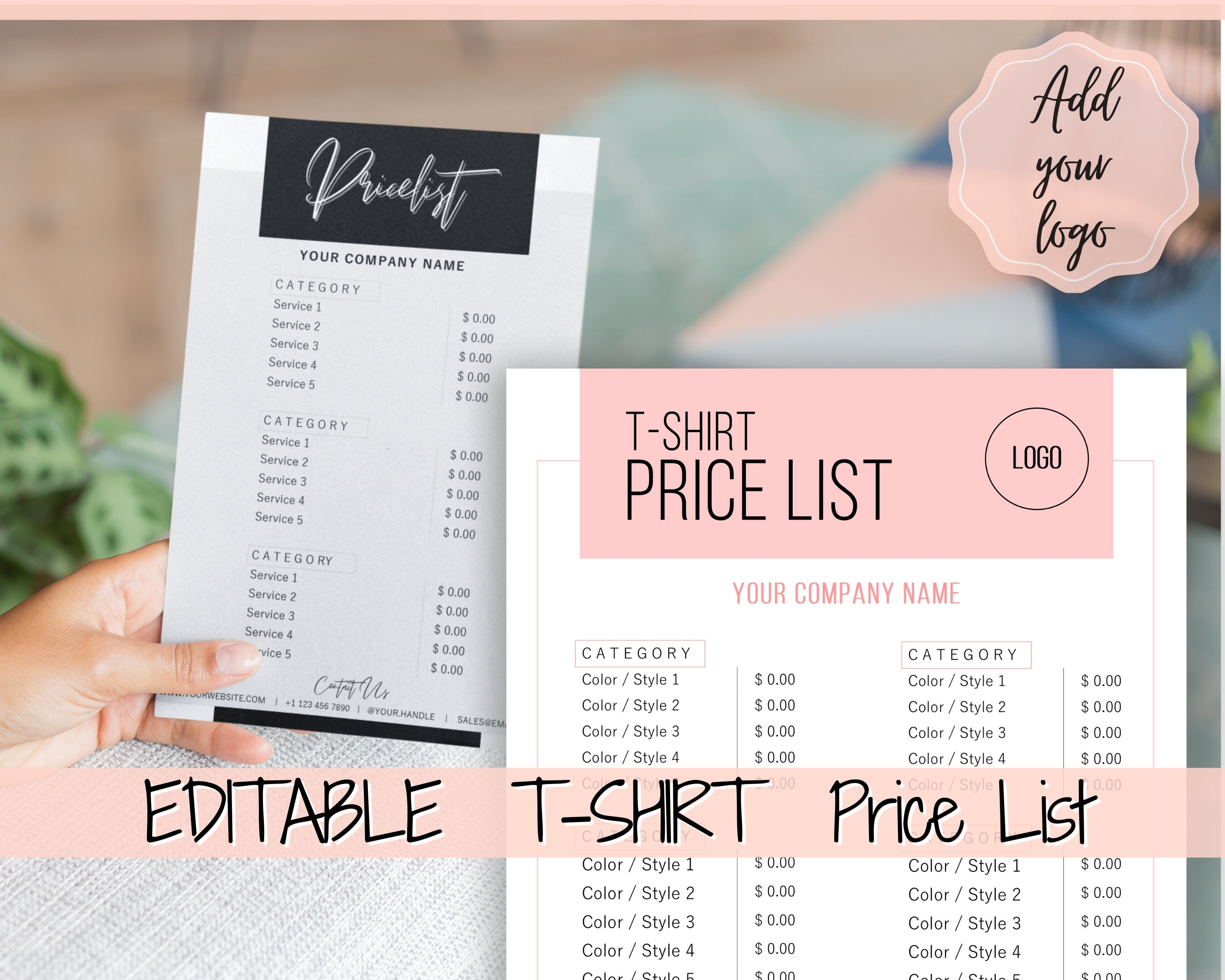 tshirt-price-list-template-editable-printable-price-sheet-etsy