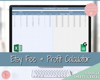 Calculadora de preços Etsy, planilha de lucro para pequenas empresas e vendedores Etsy, planilhas Excel e Google, estratégia de taxas, venda na loja Etsy