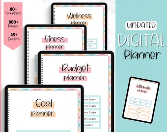 2024 UNDATED Digital Planner, iPad Planner, Monthly, Weekly, Life, GoodNotes Journal Notebook, Fitness, Budget, Wellness, Goals, Stickers