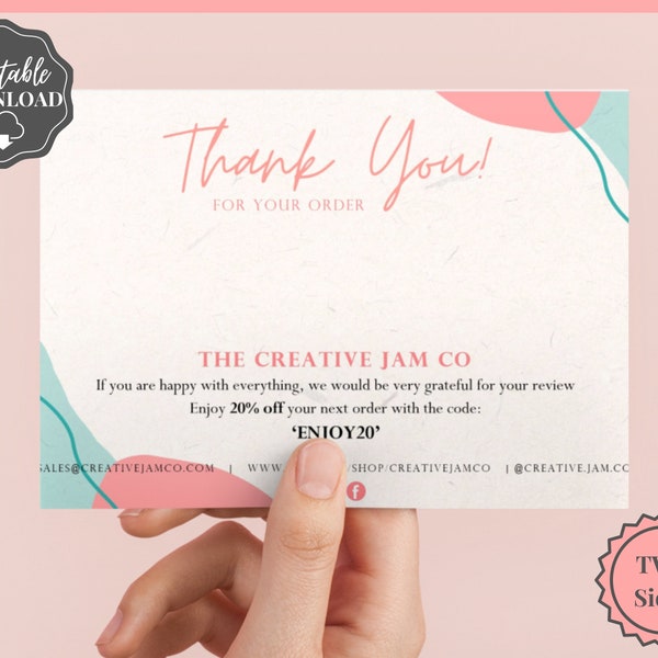 Thank You Cards Business. Thank You For Your Order Insert Card Template. EDITABLE Parcel Insert, Etsy Order, Organic Pink Line Art, Purchase