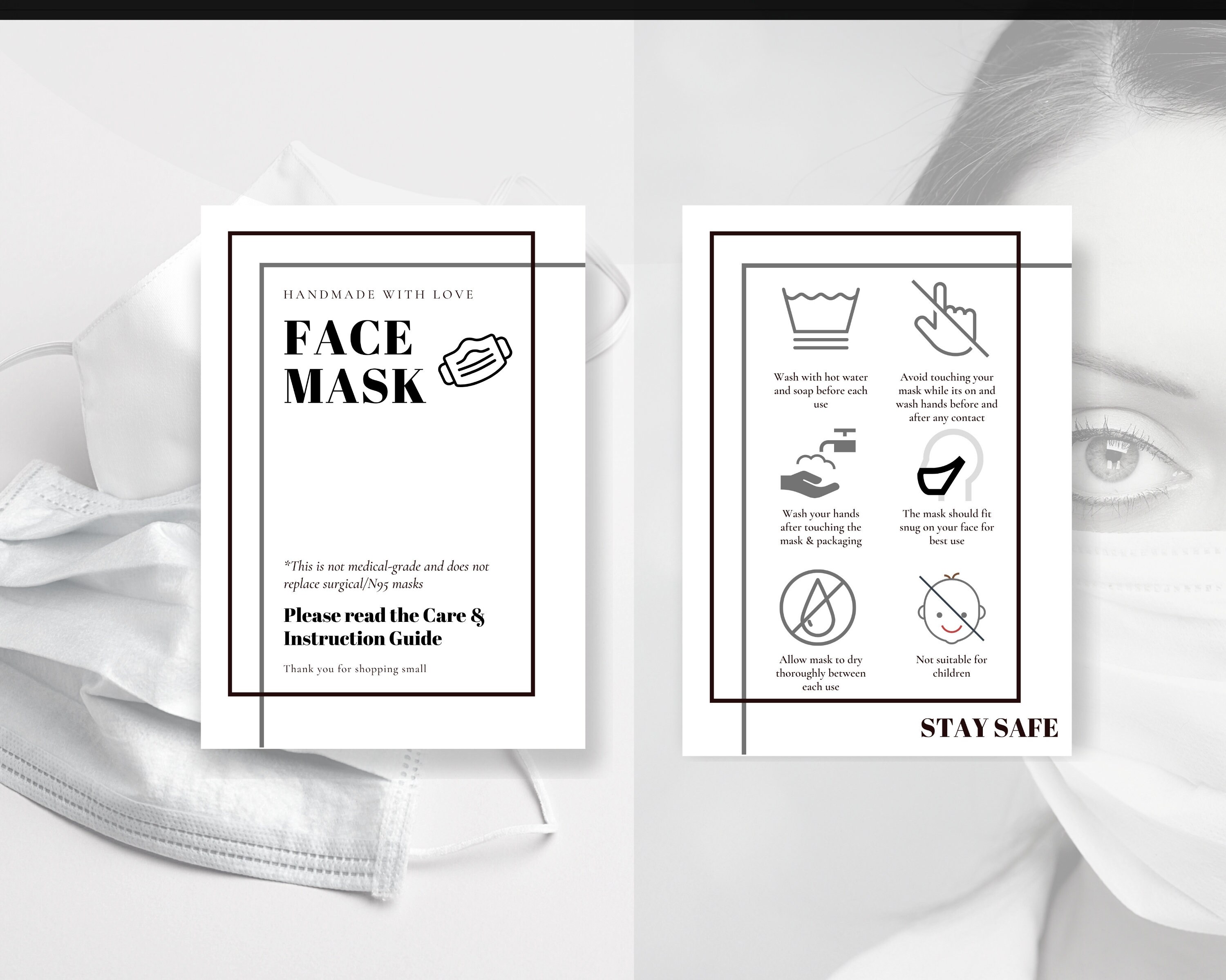 Face Mask LABEL CARE CARD How to Handle Order Card Face Mask Etsy