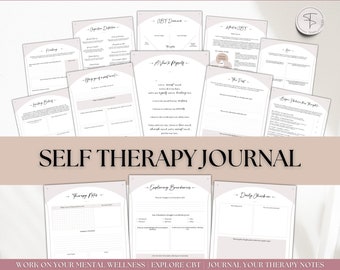 Självterapijournal, arbetsbok för självterapi på över 30 sidor, baserad på KBT, handledningar i guidad journal, utskrivbara arbetsblad, skuggarbete, mindfulness