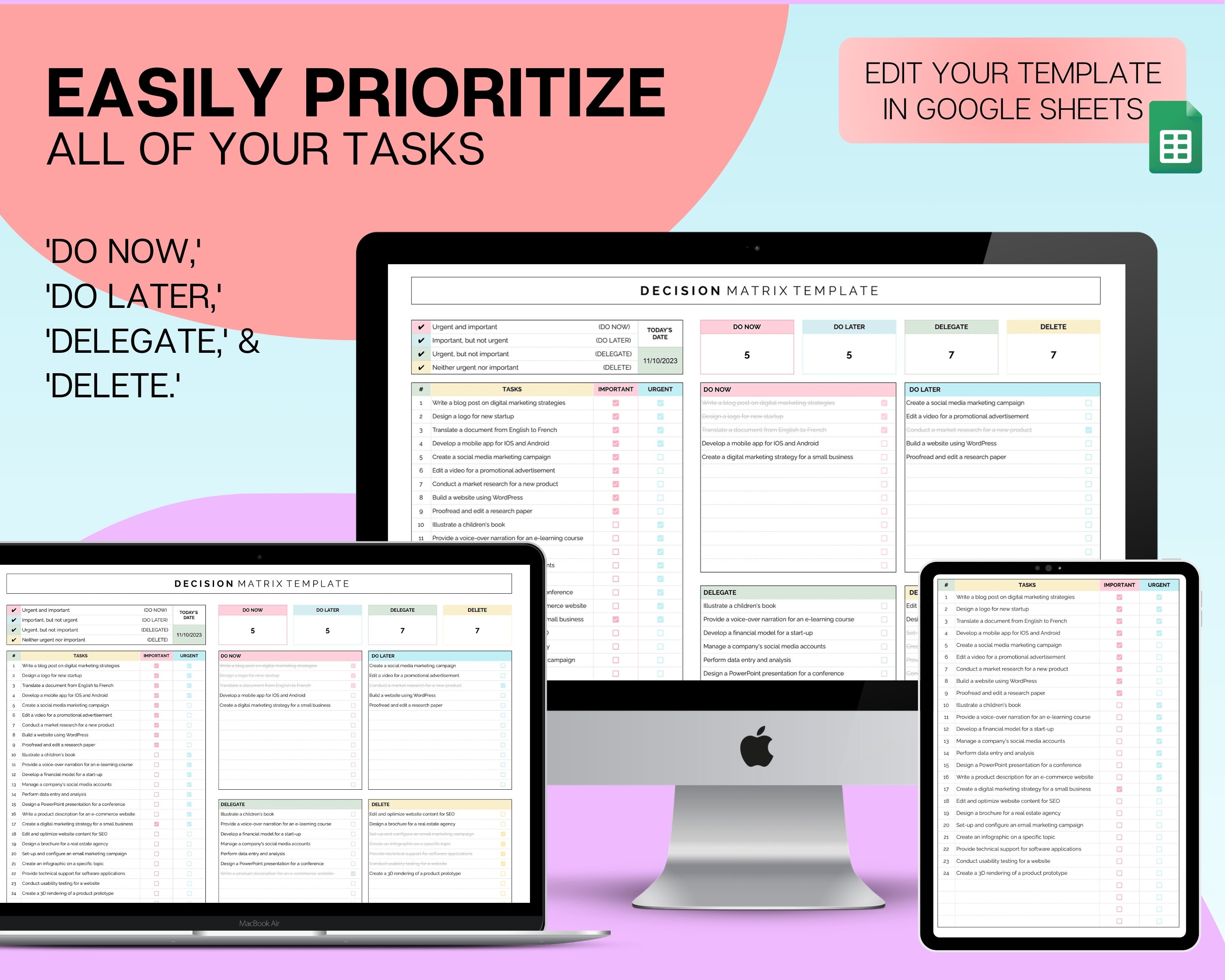 Decision Matrix, Task Priority Tracker Template, Google Sheets ...