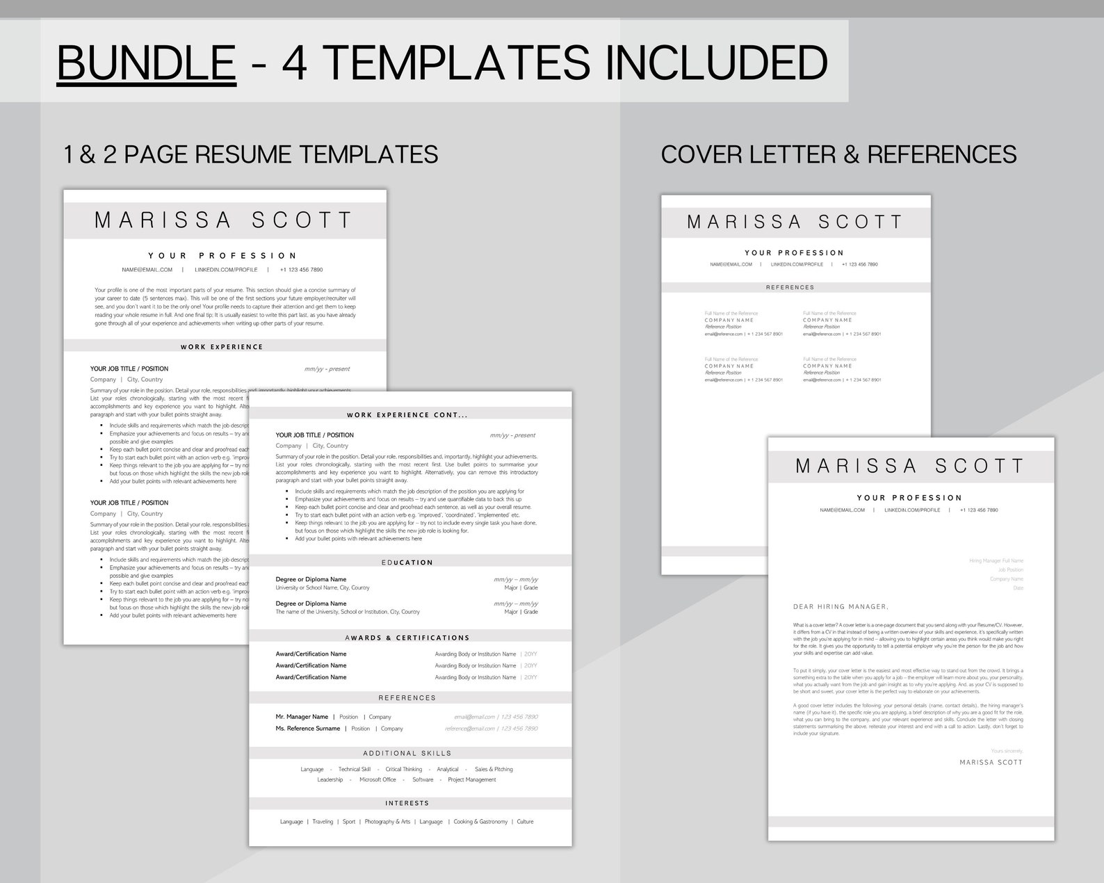 2 Page Resume Template Word CV Template Professional CV Etsy