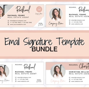 Sjabloon voor e-mailhandtekeningen BUNDEL! Voeg logo en foto toe! Bewerkbaar Canva-signatuurontwerp. Minimalistisch, makelaar, onroerend goed, professioneel, Gmail