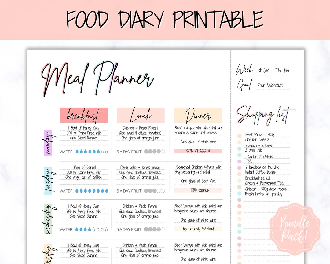 福袋 売れ残り Tracker Meal Printable, Planner Meal Diary, Food Weekly 手帳