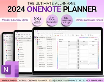 KLEURRIJKE OneNote Planner, 2024 digitale planner, OneNote-sjabloon, dagelijkse, wekelijkse, maandelijkse planning voor Windows, Adhd, Notebook, One Note