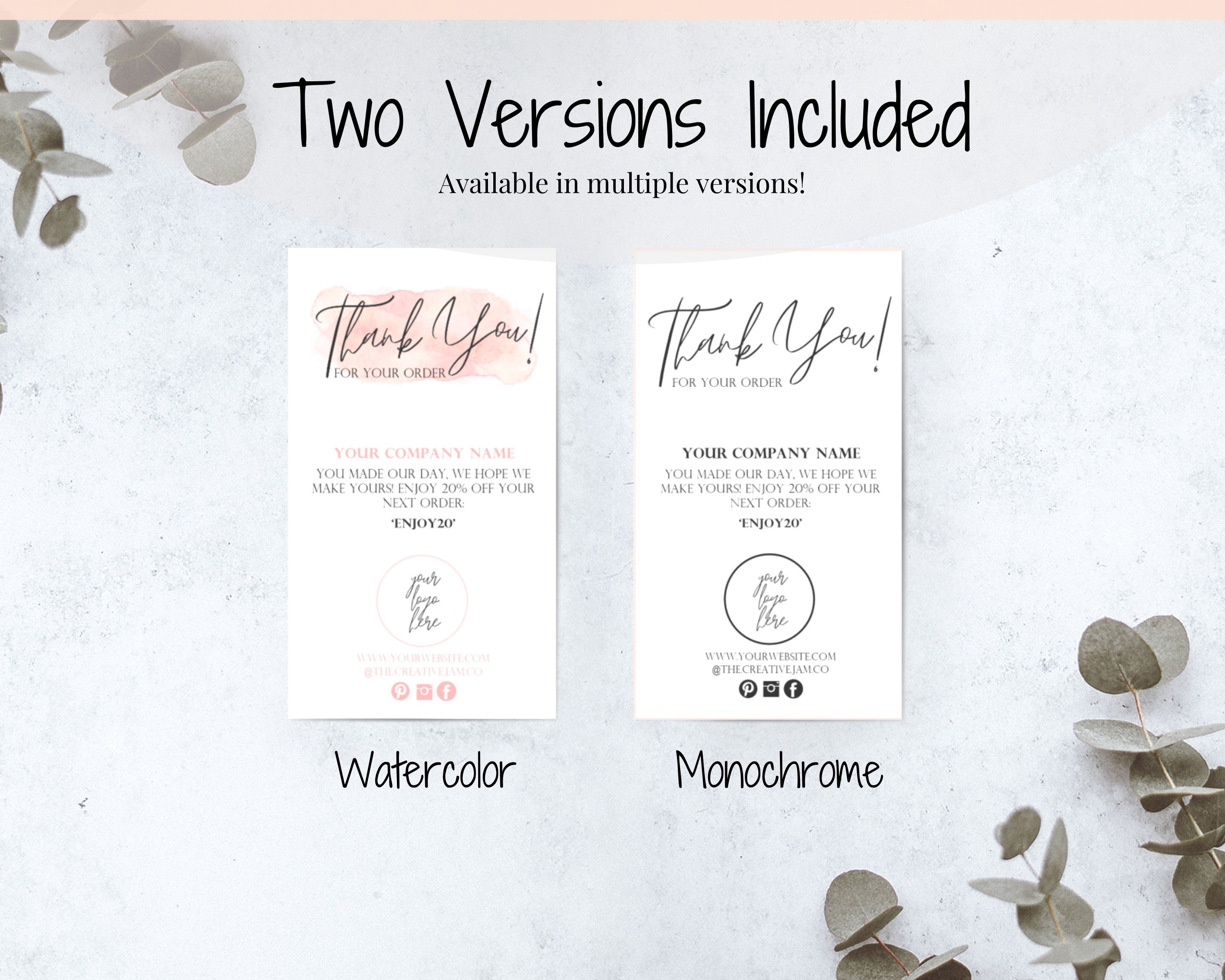 Business Thank You For Your Order Insert Card Template. | Etsy