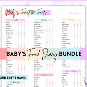 Baby Food Tracker Printable BUNDLE, Baby’s First Foods, Meal Planner, Food Diary, Daily Log, 100 foods before 1, Baby led weaning, Report
