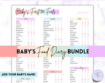 Baby Food Tracker Printable BUNDLE, Baby’s First Foods, Meal Planner, Food Diary, Daily Log, 100 foods before 1, Baby led weaning, Report