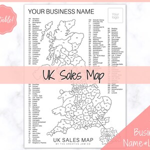 PERSONALISIERTE UK Postleitzahlen-Verkaufskarte, Geschäftsfarbe in Karte, Etsy Sales Tracker, Postleitzahl, druckbare Karte für Verkäufe, Malblatt, Farbe