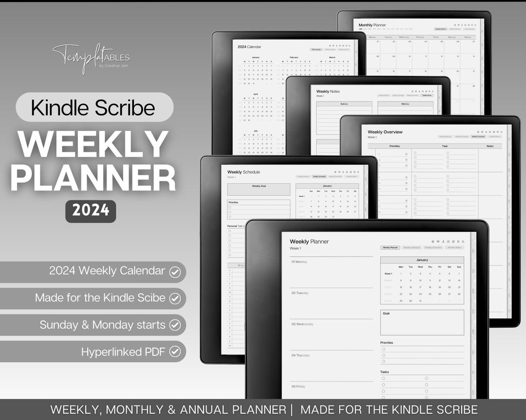 2024 Kindle Scribe WEEKLY Planner, Hyperlinked Digital Planner, Kindle