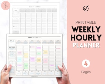 Weekly Hourly Planner Printable, Weekly Schedule, Daily, Minimalist Undated Planner, 2024 Weekly Organizer, To Do List printable, Adhd