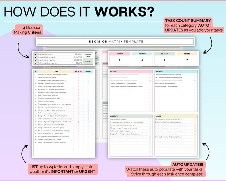 Checklist Matrix Color Priority Matrix, Task Decision Tracker Template, Google Sheets ...