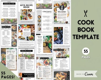 Modèle de livre de cuisine, modèle de livre de recettes Canva, eBook modifiable, carte de recette, classeur, boîte, planificateur de repas, cuisine familiale, classeur de pages de recettes