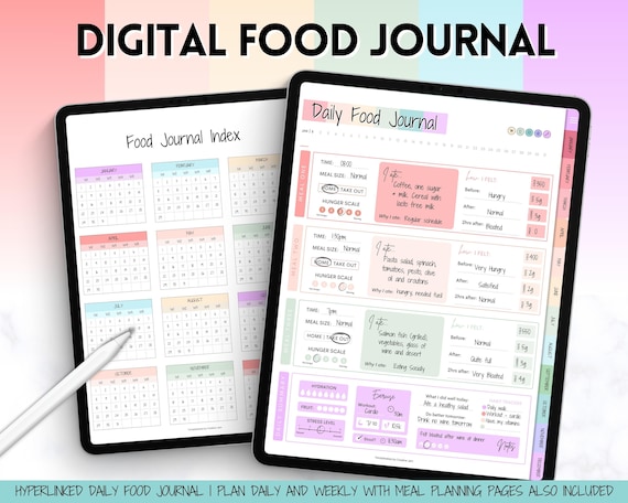 Digital Food Journal, Colorful Food Diary & Weekly Meal Planner, Daily Food Tracker, Digital Planner, GoodNotes, Diet Journal, Fitness