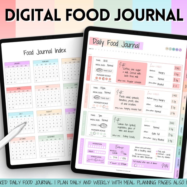 Digital Food Journal, Colorful Food Diary & Weekly Meal Planner, Daily Food Tracker, Digital Planner, GoodNotes, Diet Journal, Fitness