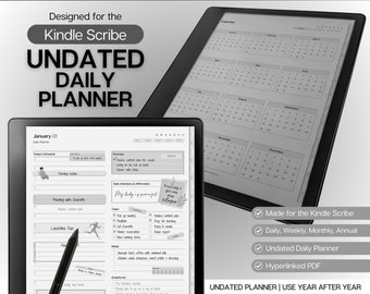 Templates for Kindle Scribe, UNDATED Daily Planner, Weekly, Monthly Planner, Undated Planner, Kindle Planner, Digital Journal, Hyperlinked