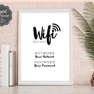 Znak hasła Wi-Fi, edytowalny szablon znaku Wi-Fi do druku, znak Be Our Guest, znak hasła Wi-Fi, pokój gościnny Airbnb, sztuka ścienna, wystrój, Wi-Fi zdjęcie 3