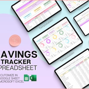 Savings Tracker Spreadsheet, Colorful Sinking Funds Tracker, Savings Tracker, Finance Budget Planner, Savings Template, Excel, Google Sheets