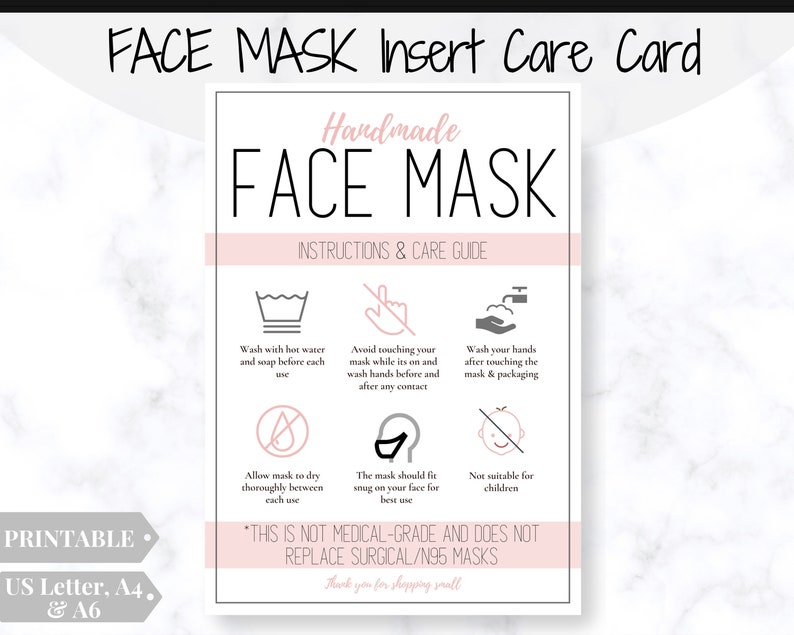 Face Mask LABEL CARE CARD Labels for handmade items Face Etsy