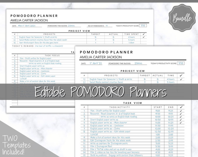Simple Pomodoro Planner Printable | Study Session Planner ...