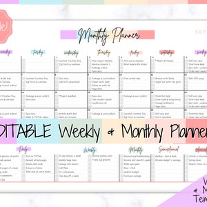 EDITABLE Monthly Planner, MONTH at a glance, Weekly & Monthly Planners, To Do List Printable, Student, Teacher Template, Schedule, Checklist