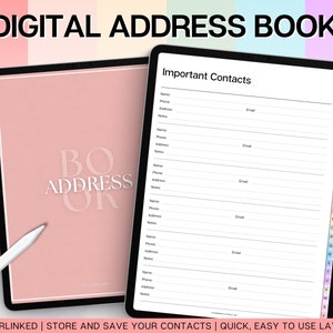 Adresboek, digitaal adresboek met tabbladen, lijst met contactpersonen, notitieboek gastenadres, organizer en tracker, Goodnotes, iPad, digitale planner