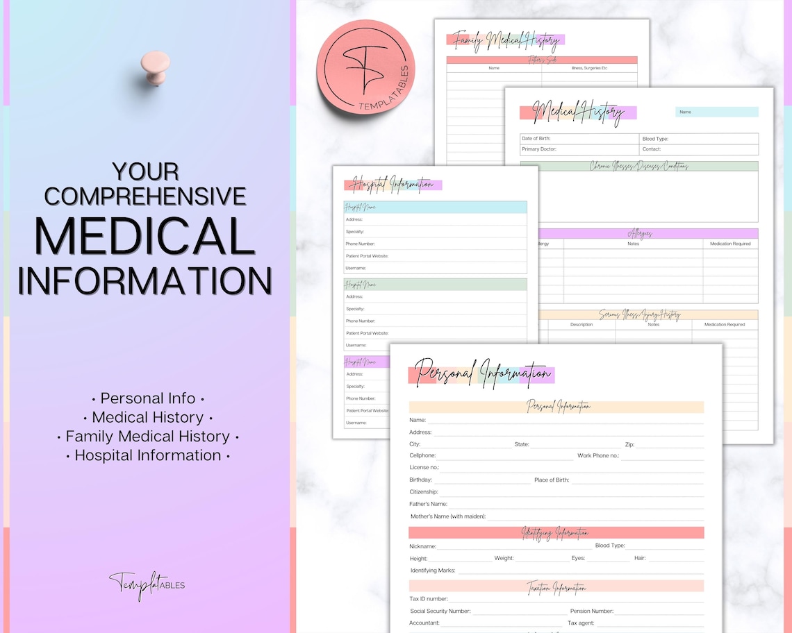 Medical Tracker Bundle, 50 Medical Binder Pages, Medical Planner ...