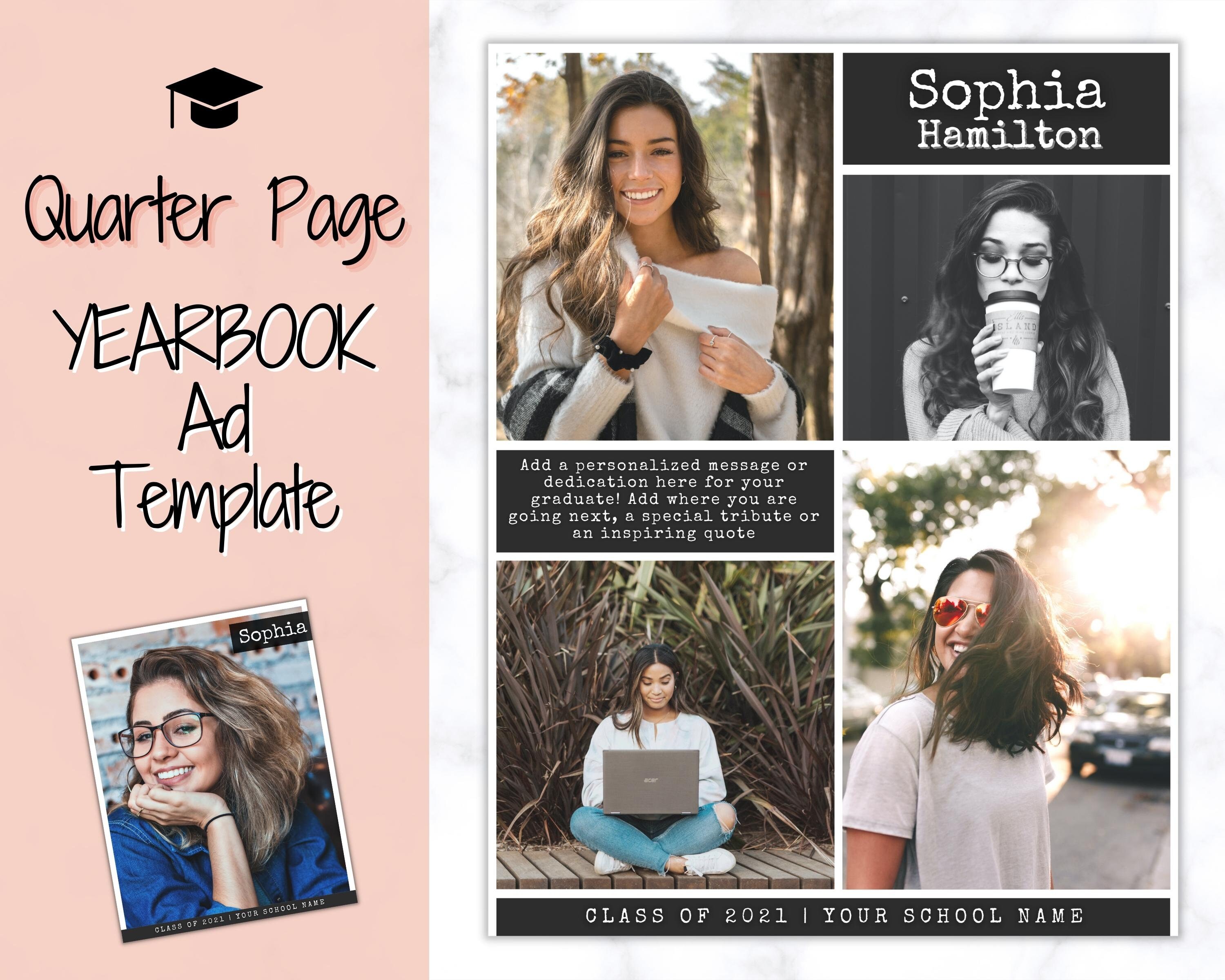 QUARTER Page Yearbook Template, Senior & High School Graduation, Grad Announcement, School Yearbook, Photo Card, Yearbook Ad, Grad Tribute
