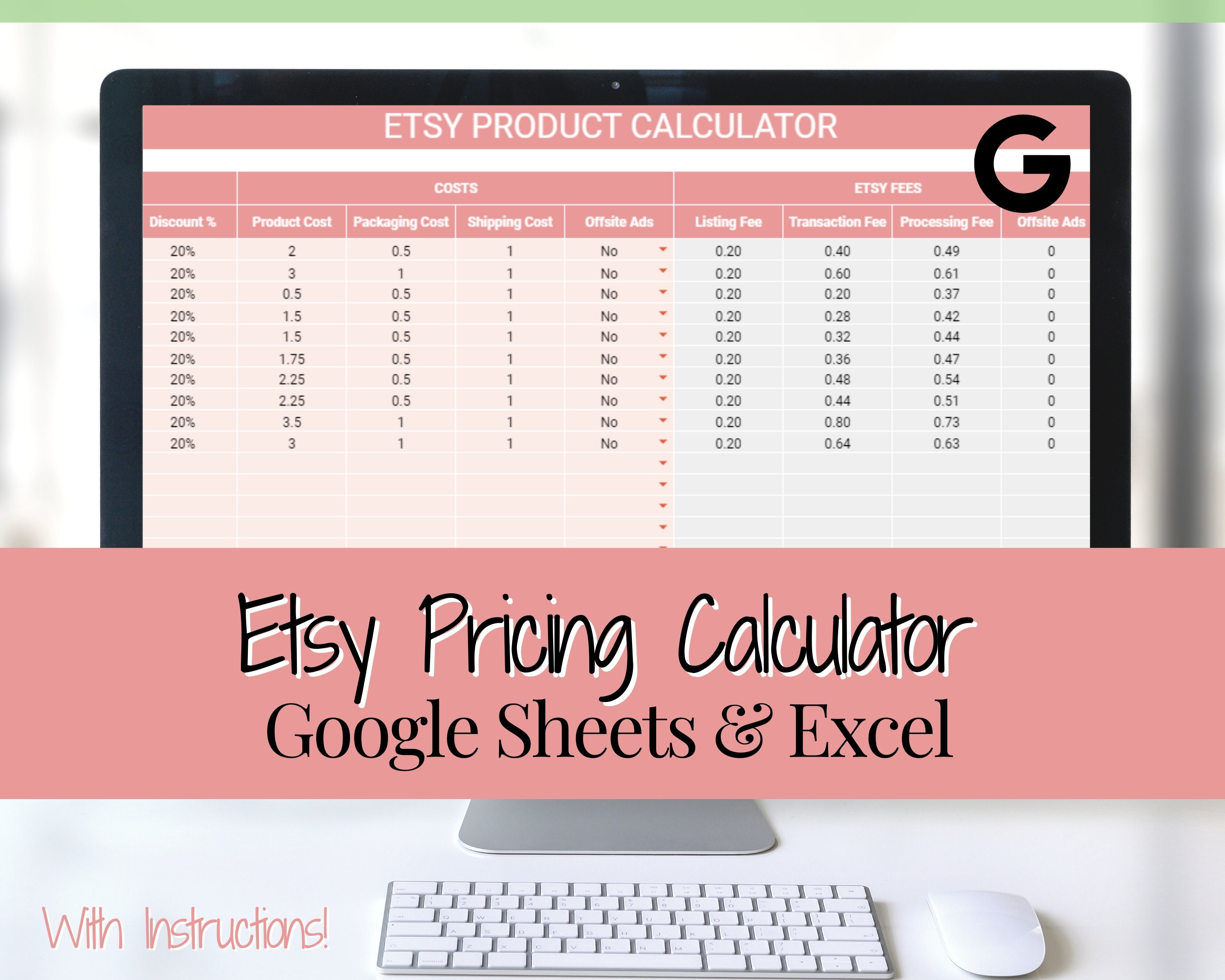 Etsy Profit Calculator Pricing Spreadsheet for Small Business Etsy