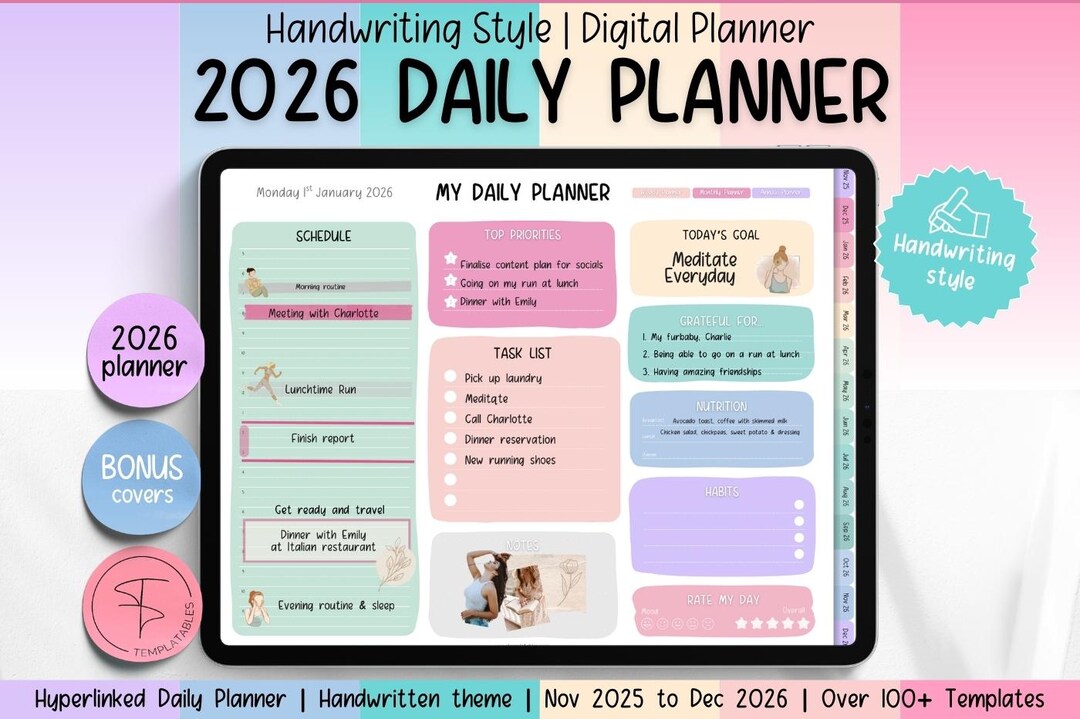 2026 Digital Daily Planner for Goodnotes in Cute, Handwritten, Colorful ...