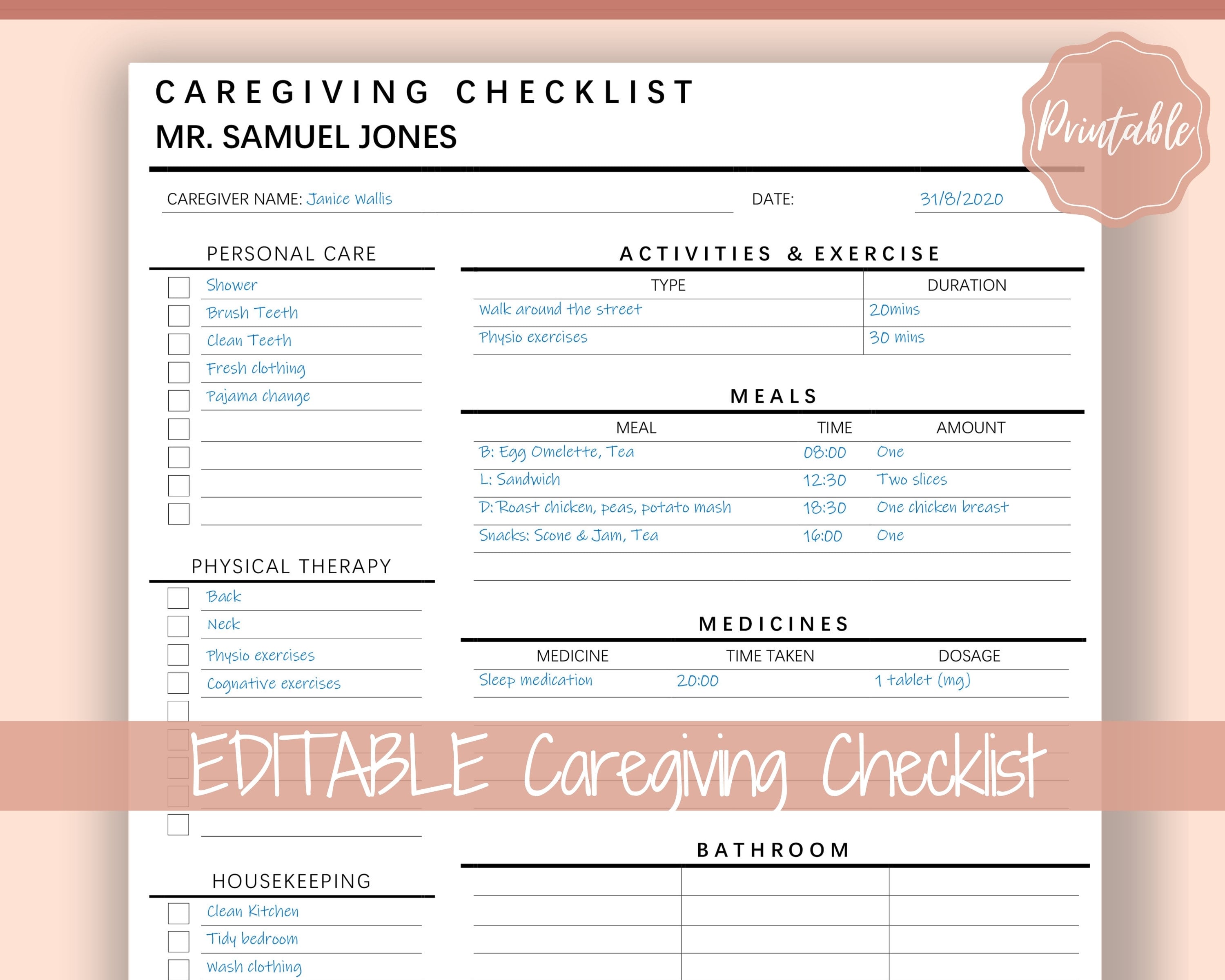 Caregiver Checklist Etsy Caregiver Checklist Etsy