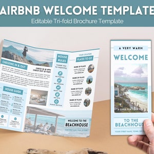 Welcome BROCHURE, Airbnb Template, Editable TRIFOLD Guide, Guest Book, House Rules, Superhost, Host signs, Signage, VRBO Vacation Rental Str