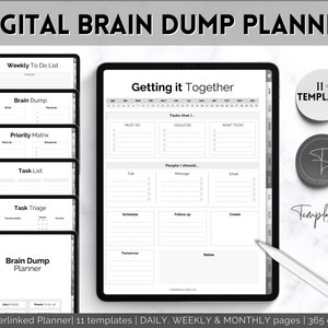 DIGITALT Hjärndump-mallpaket, utskrivbar att-göra-lista, ADHD-dagsplanerare, prioritetsmatris, arbetsdagsproduktivitet, GoodNotes iPad-planerare