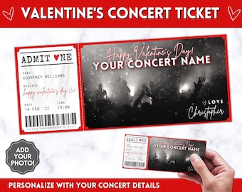VALENTINE'S Concert Ticket Template, EDITABLE Surprise Getaway gift, Invitation, Valentine's Day Gift for him, Musical Event, Theatre Show