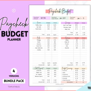 Pianificatore del budget della busta paga, Budget MODIFICABILE in base al modello della busta paga, Tracker del budget stampabile in PDF, Pianificatore finanziario, Raccoglitore di fogli di budget a base zero immagine 1