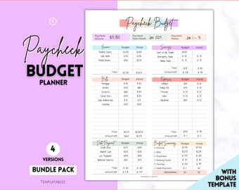 Pianificatore del budget della busta paga, Budget MODIFICABILE in base al modello della busta paga, Tracker del budget stampabile in PDF, Pianificatore finanziario, Raccoglitore di fogli di budget a base zero