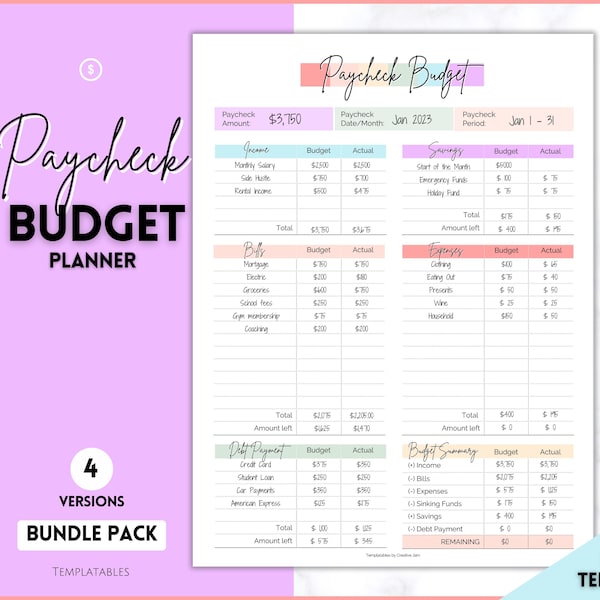 Paycheck Budget Planner, EDITABLE Budget by Paycheck Template, PDF Printable Budget Tracker, Finance Planner, Zero Based Budget Sheet Binder