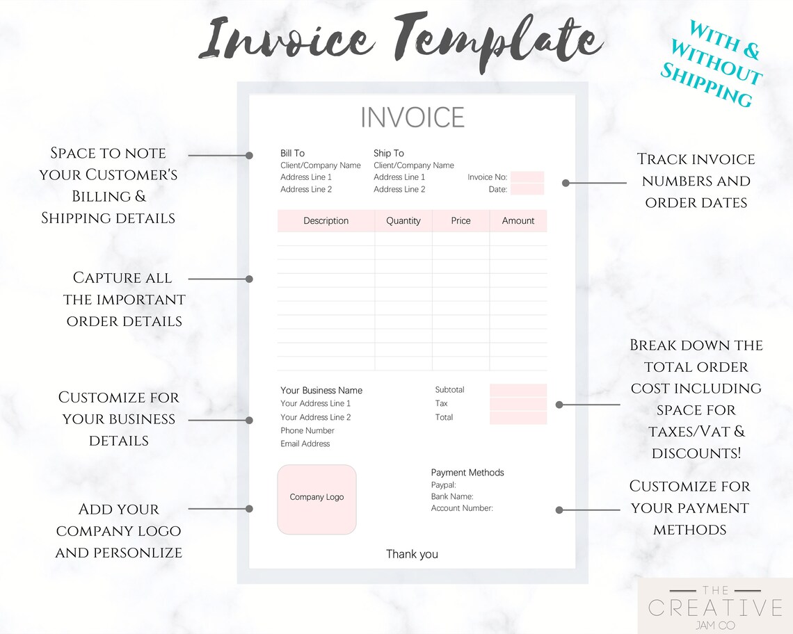 INVOICE Template & ORDER FORM Editable. Custom Receipt Printable. Sales ...