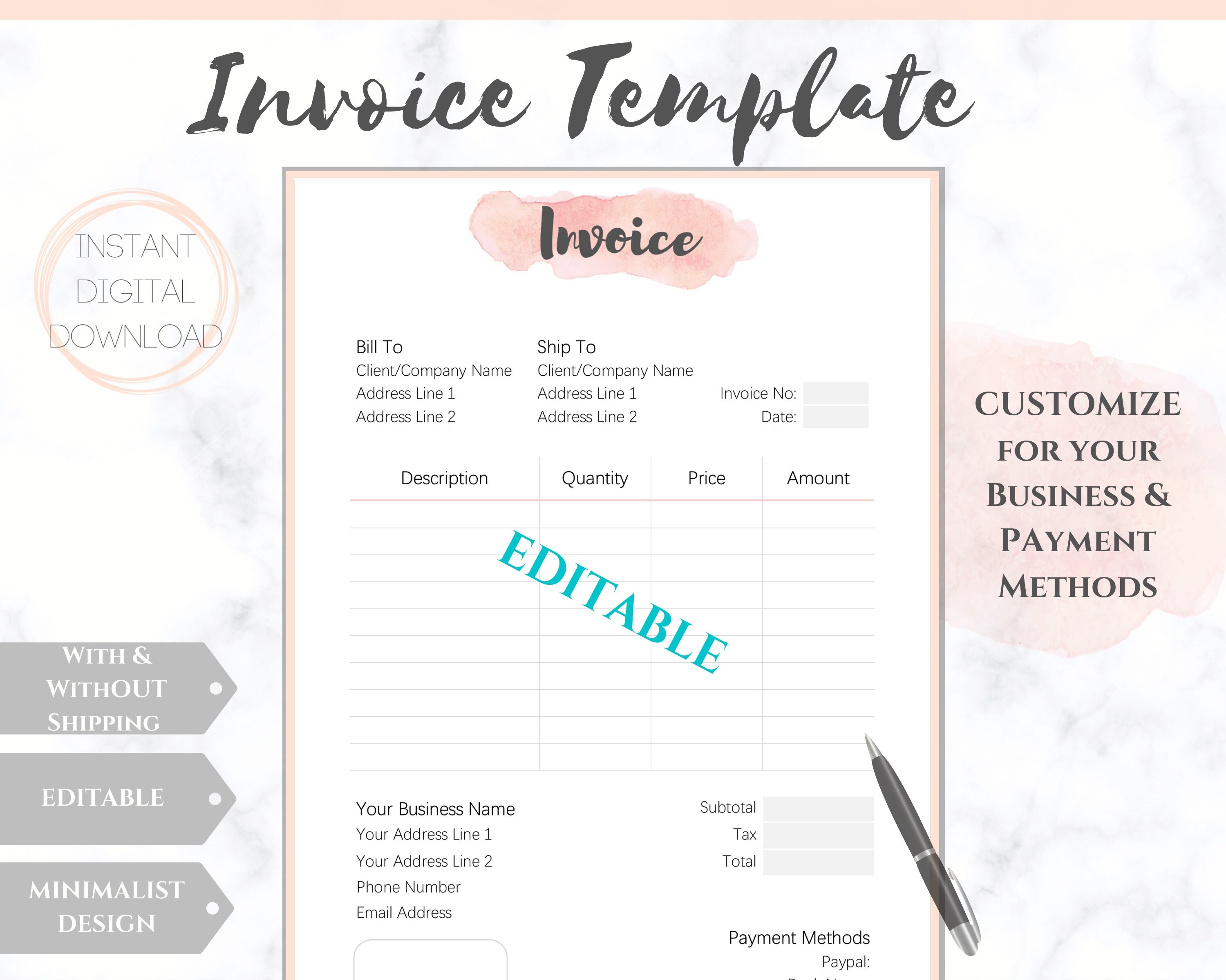 INVOICE TEMPLATE Bestellformular, EDITABLE Custom Receipt Template,  druckbare Kunden-Verkaufsauftrag Rechnung, Quittung Rechnung Within Ipad Invoice Template