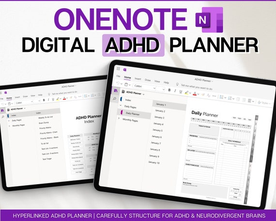 OneNote ADHD Planner, Digital Planner for Neurodivergent Adults, Brain Dump Template, To Do List, Cleaning, Daily Symptom Tracker, One Note