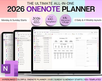 OneNote Planner, 2026 COLORFUL Digital Planner, OneNote Template, Daily, Weekly, Monthly Planning, Windows, Adhd Notebook, One Note