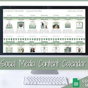 Calendario dei contenuti dei social media, foglio di calcolo di Fogli Google, pianificazione modificabile, gestione dei social media, Instagram, Youtube, TikTok, influencer