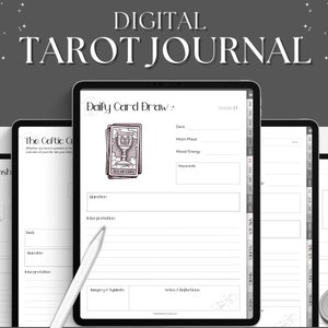 Diario dei tarocchi DIGITALE, quaderno di esercizi per la pianificazione dei tarocchi, lettura quotidiana delle carte, spread dei tarocchi, taccuino del mazzo dei tarocchi, strega, grimorio, oracolo, GoodNotes
