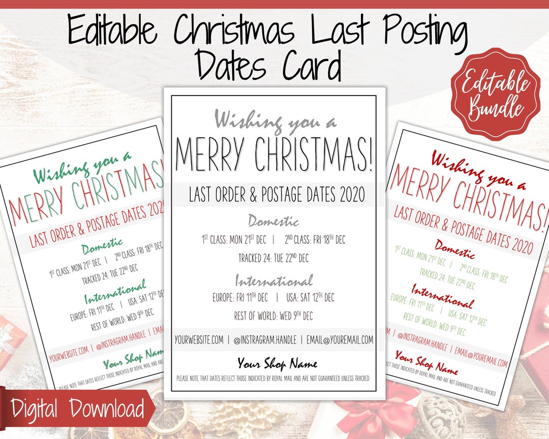 Last Posting Dates Christmas Packaging Care Card. Order in Time