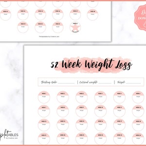 52 Week Weight Loss Tracker, 12 Month Challenge, Weightloss Journal ...