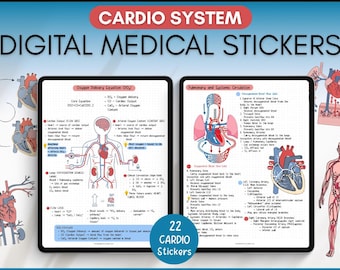 Cardiovascular Digital Stickers, Medical Student, Nursing, Digital Planner Sticker Pack, iPad Sticker Book, GoodNotes, Anatomy, Physiology