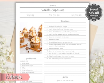 Recipe Book template, EDITABLE Recipe Sheet Template, Recipe Cards, Minimal Recipe Binder, 8.5x11 Printable Farmhouse, Food Planner Journal