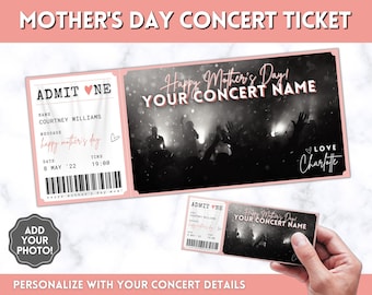 MOTHERS DAY Concert Ticket Template, EDITABLE Surprise Getaway gift, Invitation, Last minute Mom Mother's, Diy Musical Event, Theatre Show